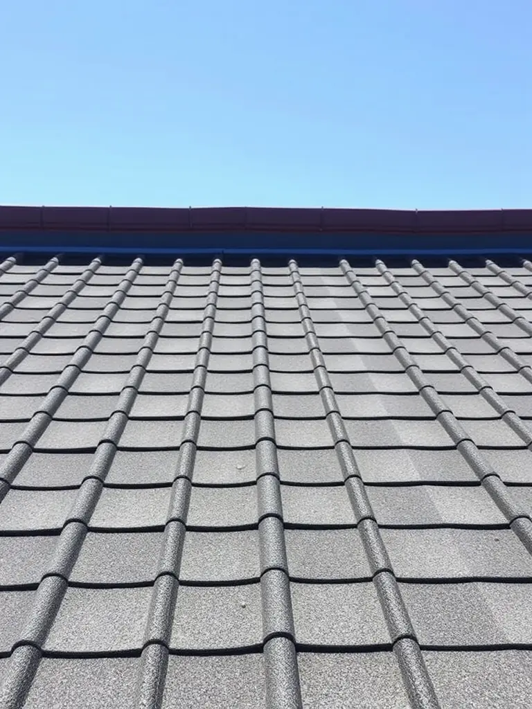 A well-maintained tile roof on a commercial building, showing clean gutters and a clear surface free of debris. The image emphasizes the importance of regular maintenance in prolonging the life of the roof, representing Roof Up's maintenance services.